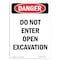 Signmission OSHA Danger Sign, 10" Height, Rigid Plastic, Do Not Enter Open Excavation, Portrait OS-DS-P-710-V-2136 - alternate 1